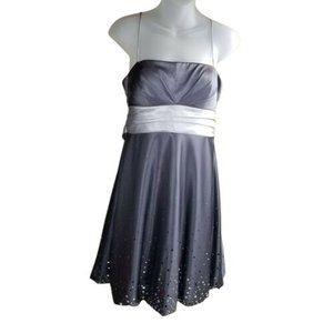 Dressbarn Cocktail Dress Woman Sz 8 M Gray Silver Dots Sleeveless Bubble Knee